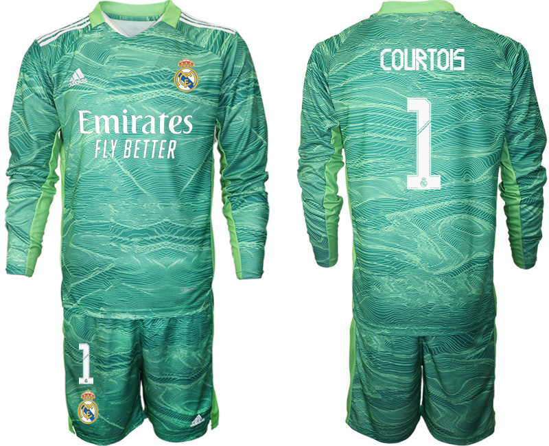 Men 2021-2022 Club Real Madrid green Long Sleeve goalkeeper #1 Soccer Jersey->real madrid jersey->Soccer Club Jersey